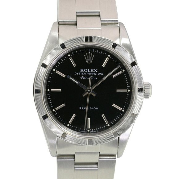 ROLEX AIRKING NLACK INDEX DIAL STAINLESS STEEL ENGINE TURNED OYSTER WATCH 14010 - Picture 1 of 9